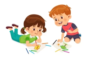 Kids drawing on floor